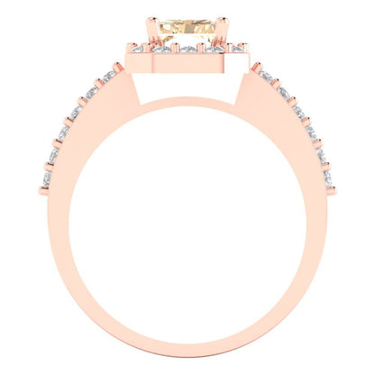 1.92 cttw Natural Morganite Solitaire with Zirconia Simulated Diamond Accents Engagement Ring - Solid Gold (Emerald Cut,7.5X5.5mm)