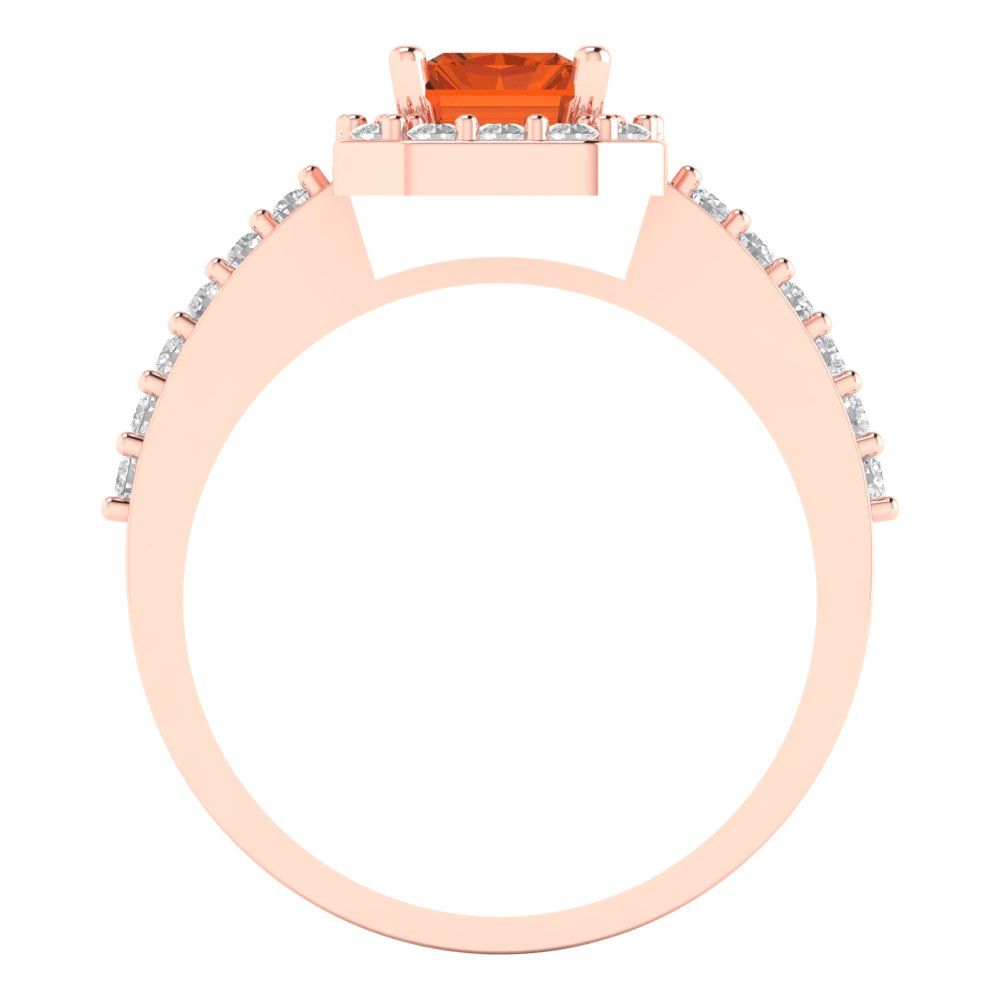 1.92 cttw Simulated Pink Tourmaline Solitaire with Zirconia Simulated Diamond Accents Engagement Ring - Solid Gold (Emerald Cut,7.5X5.5mm)