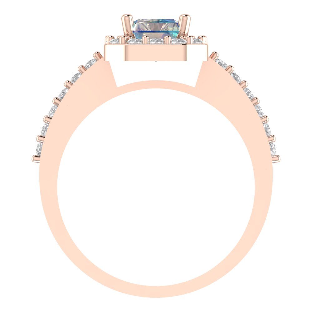 1.92 cttw Blue Moissanite Solitaire with Zirconia Simulated Diamond Accents Engagement Ring - Solid Gold (Emerald Cut,7.5X5.5mm)