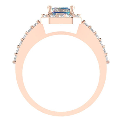 1.92 cttw Blue Moissanite Solitaire with Zirconia Simulated Diamond Accents Engagement Ring - Solid Gold (Emerald Cut,7.5X5.5mm)