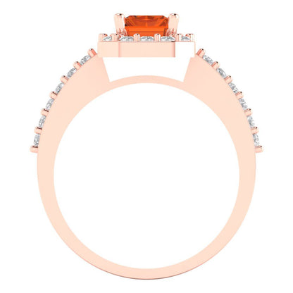 1.92 cttw Simulated Ruby Solitaire with Zirconia Simulated Diamond Accents Engagement Ring - Solid Gold (Emerald Cut,7.5X5.5mm)