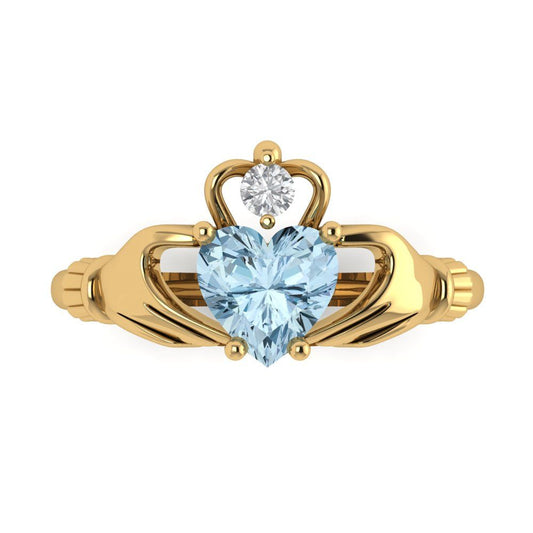 1.06 cttw Natural Sky Blue Topaz Celtic Claddagh Engagement Ring - Solid Yellow Gold (VVS1, Heart Cut,6.5mm)