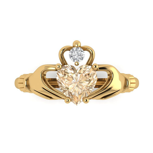 1.06 cttw Natural Morganite Celtic Claddagh Engagement Ring - Solid Yellow Gold (VVS1, Heart Cut,6.5mm)