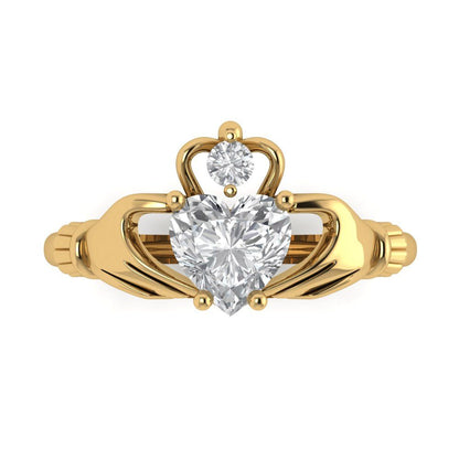 1.06 cttw White Sapphire Celtic Claddagh Engagement Ring - Solid Gold (Heart Cut,6.5mm)