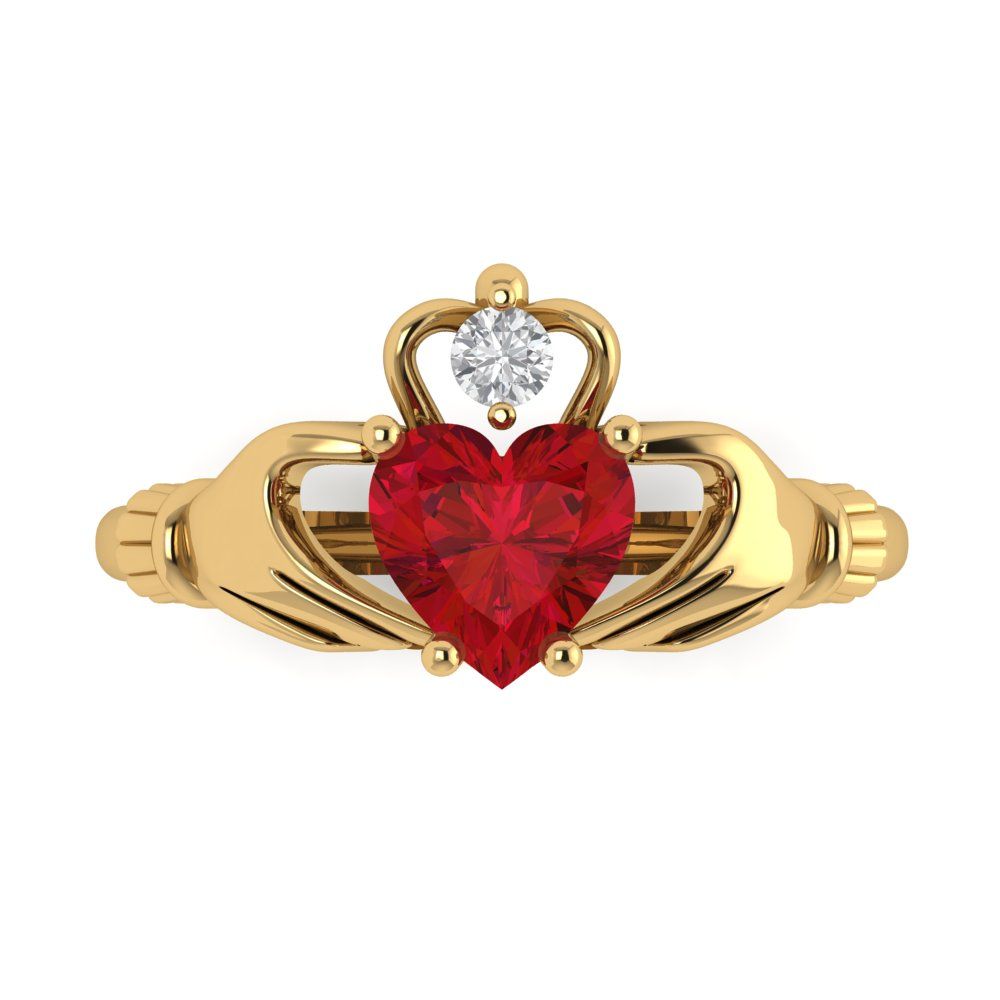 1.06 cttw Simulated Ruby Celtic Claddagh Engagement Ring - Solid Gold (Heart Cut,6.5mm)