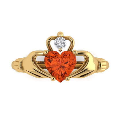 1.06 cttw Zirconia Simulated Red Diamond Celtic Claddagh Engagement Ring - Solid Gold (VVS1, Heart Cut,6.5mm)