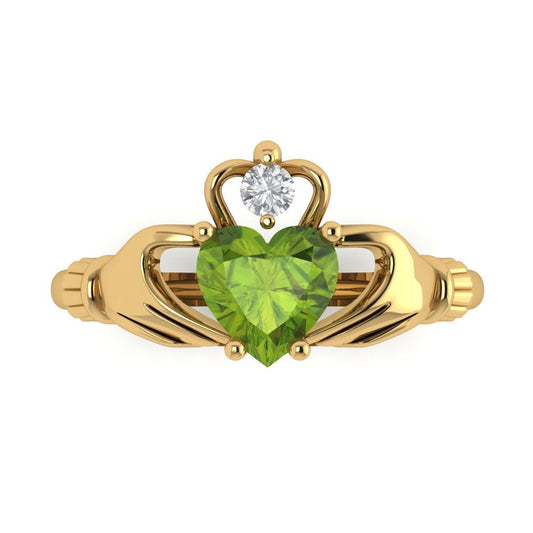 1.06 cttw Natural Peridot Celtic Claddagh Engagement Ring - Solid Yellow Gold (VVS1, Heart Cut,6.5mm)