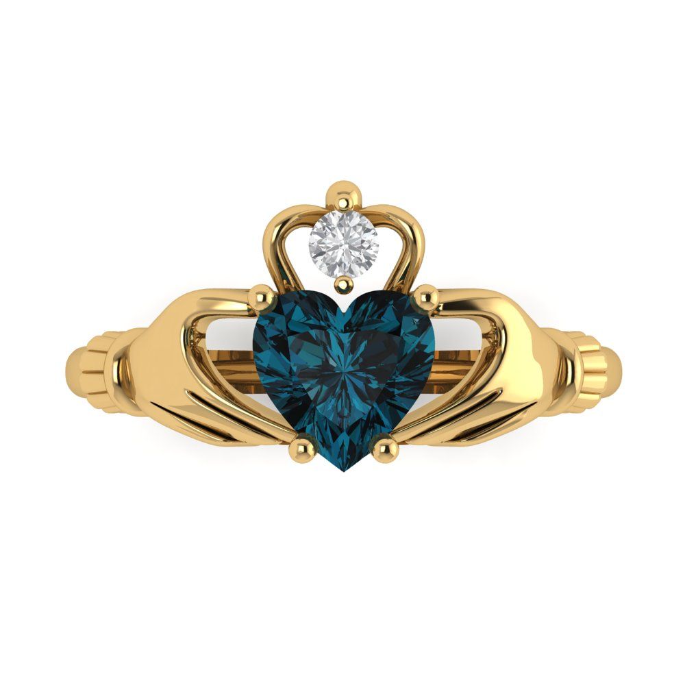 1.06 cttw Natural London Blue Topaz Celtic Claddagh Engagement Ring - Solid Gold (Heart Cut,6.5mm)