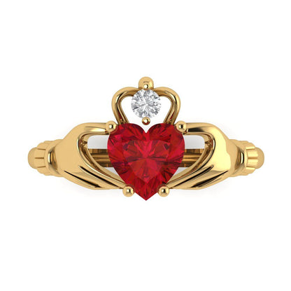 1.06 cttw Simulated Pink Tourmaline Celtic Claddagh Engagement Ring - Solid Gold (Heart Cut,6.5mm)