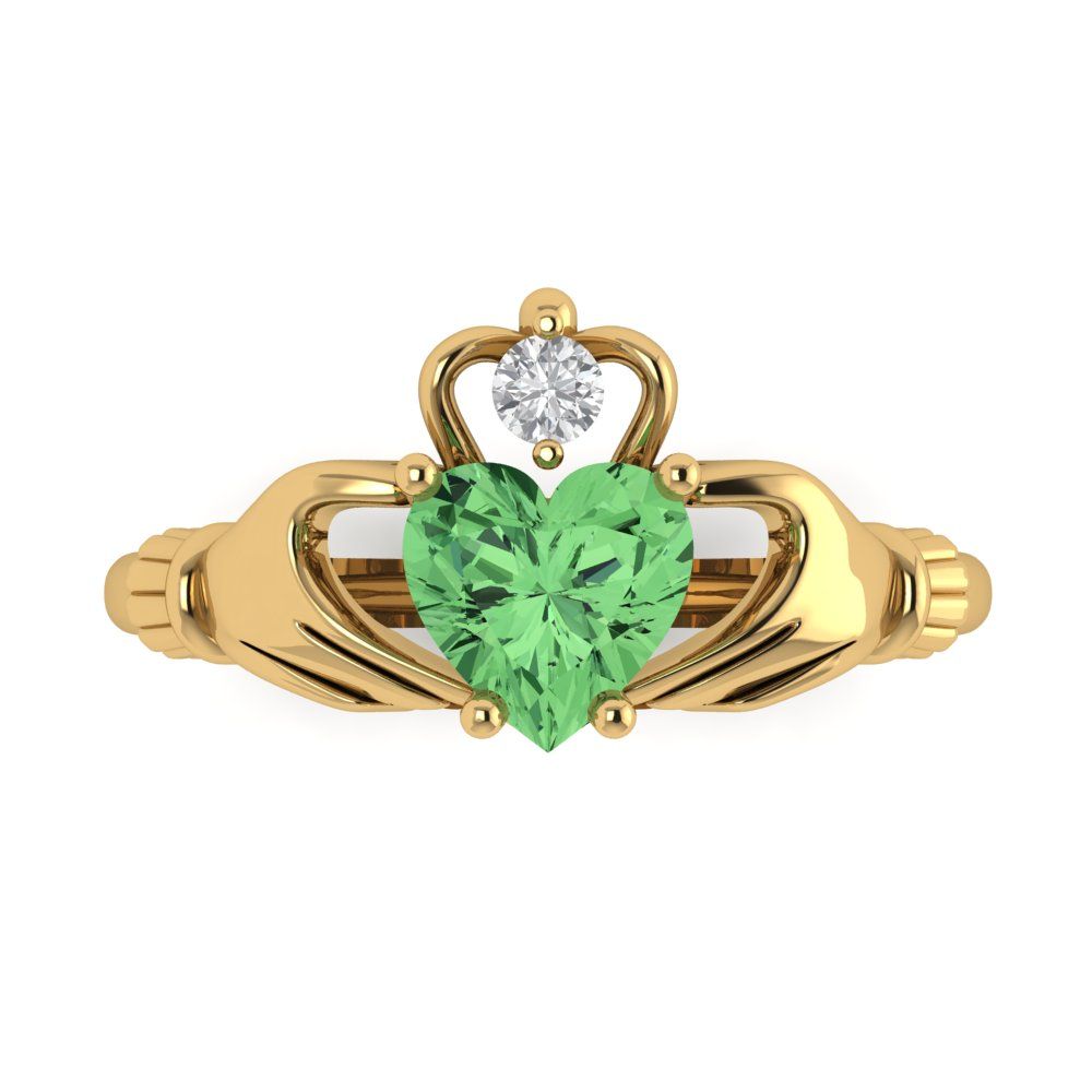 1.06 cttw Zirconia Simulated Green Diamond Celtic Claddagh Engagement Ring - Solid Gold (VVS1, Heart Cut,6.5mm)