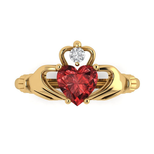 1.06 cttw Natural Garnet Celtic Claddagh Engagement Ring - Solid Yellow Gold (VVS1, Heart Cut,6.5mm)