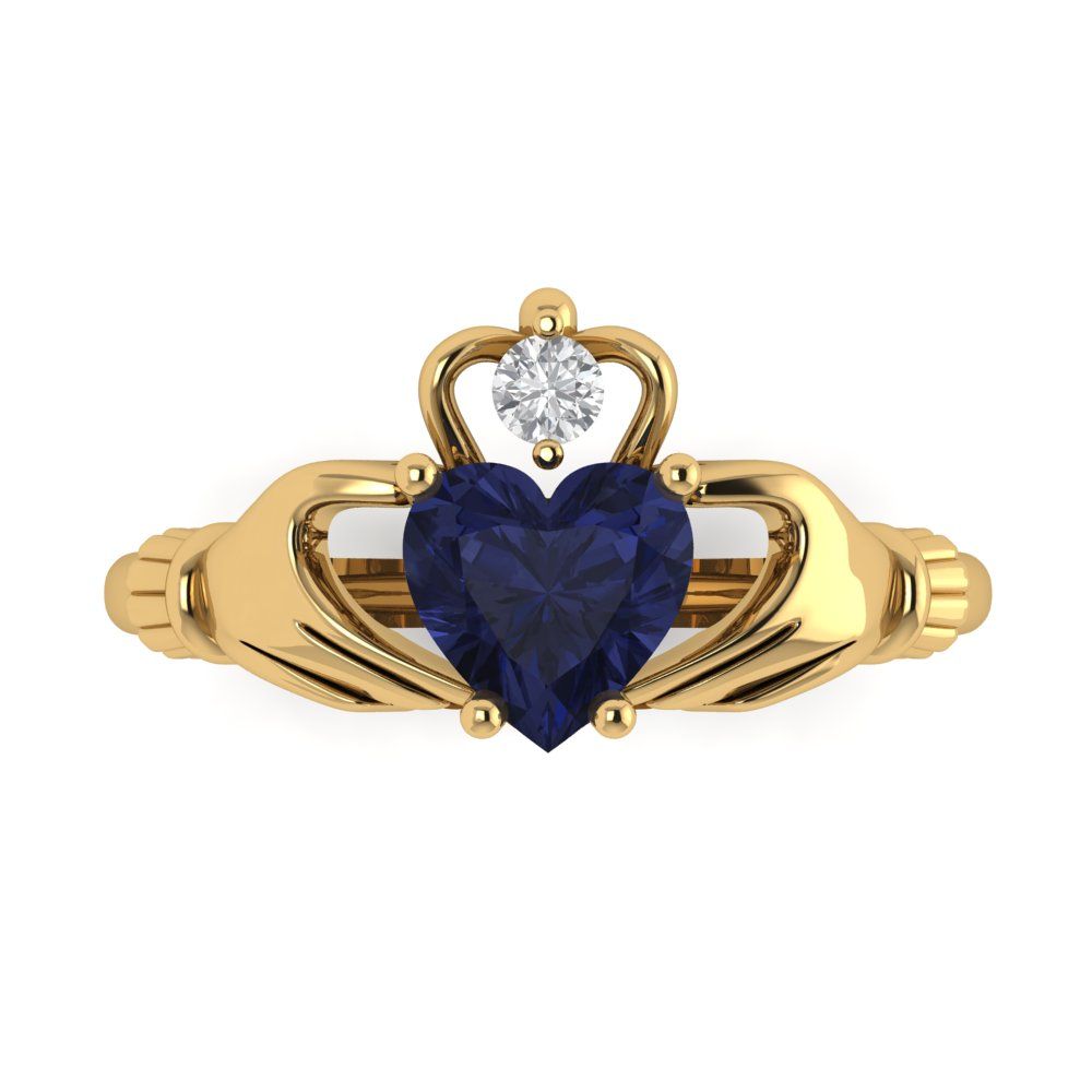 1.06 cttw Simulated Blue Sapphire Celtic Claddagh Engagement Ring - Solid Gold (Heart Cut,6.5mm)