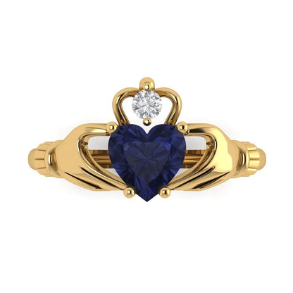 1.06 cttw Simulated Blue Sapphire Celtic Claddagh Engagement Ring - Solid Gold (Heart Cut,6.5mm)
