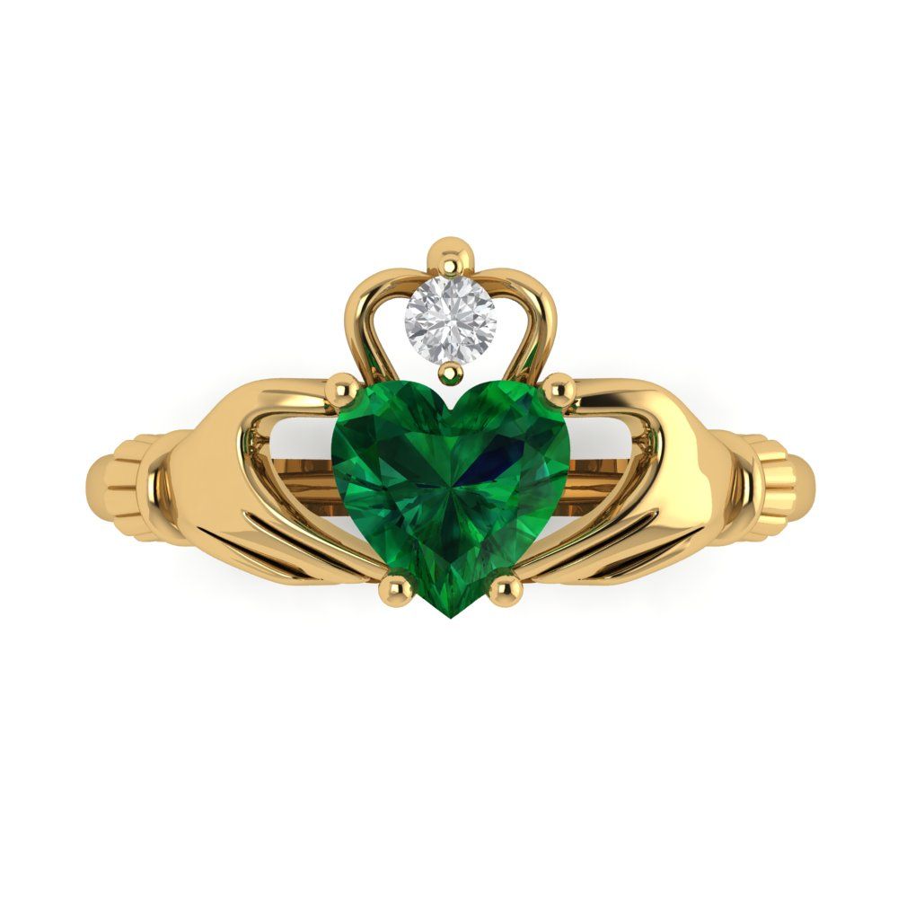 1.06 cttw Simulated Emerald Celtic Claddagh Engagement Ring - Solid Gold (Heart Cut,6.5mm)