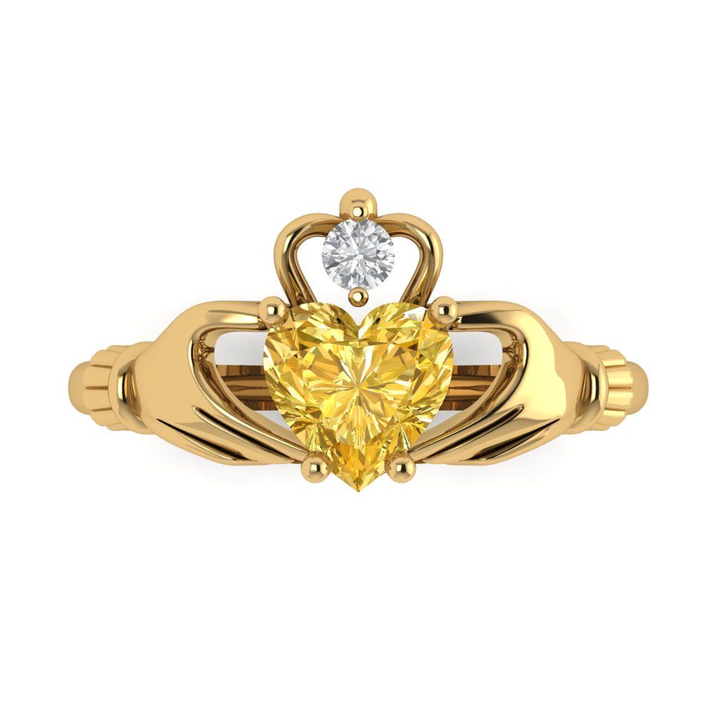1.06 cttw Zirconia Simulated Yellow Diamond Celtic Claddagh Engagement Ring - Solid Gold (VVS1, Heart Cut,6.5mm)