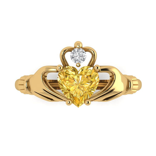 1.06 cttw Zirconia Simulated Yellow Diamond Celtic Claddagh Engagement Ring - Solid Yellow Gold (VVS1, Heart Cut,6.5mm)