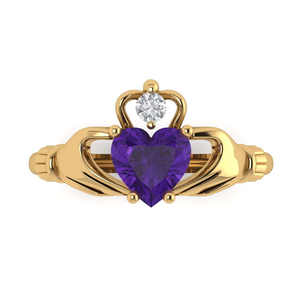 1.06 cttw Natural Amethyst Celtic Claddagh Engagement Ring - Solid Gold (Heart Cut,6.5mm)
