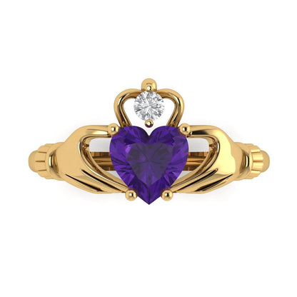 1.06 cttw Natural Amethyst Celtic Claddagh Engagement Ring - Solid Gold (Heart Cut,6.5mm)