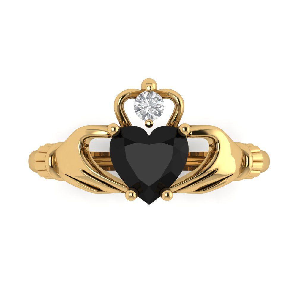 1.06 cttw Natural Onyx Celtic Claddagh Engagement Ring - Solid Gold (Heart Cut,6.5mm)