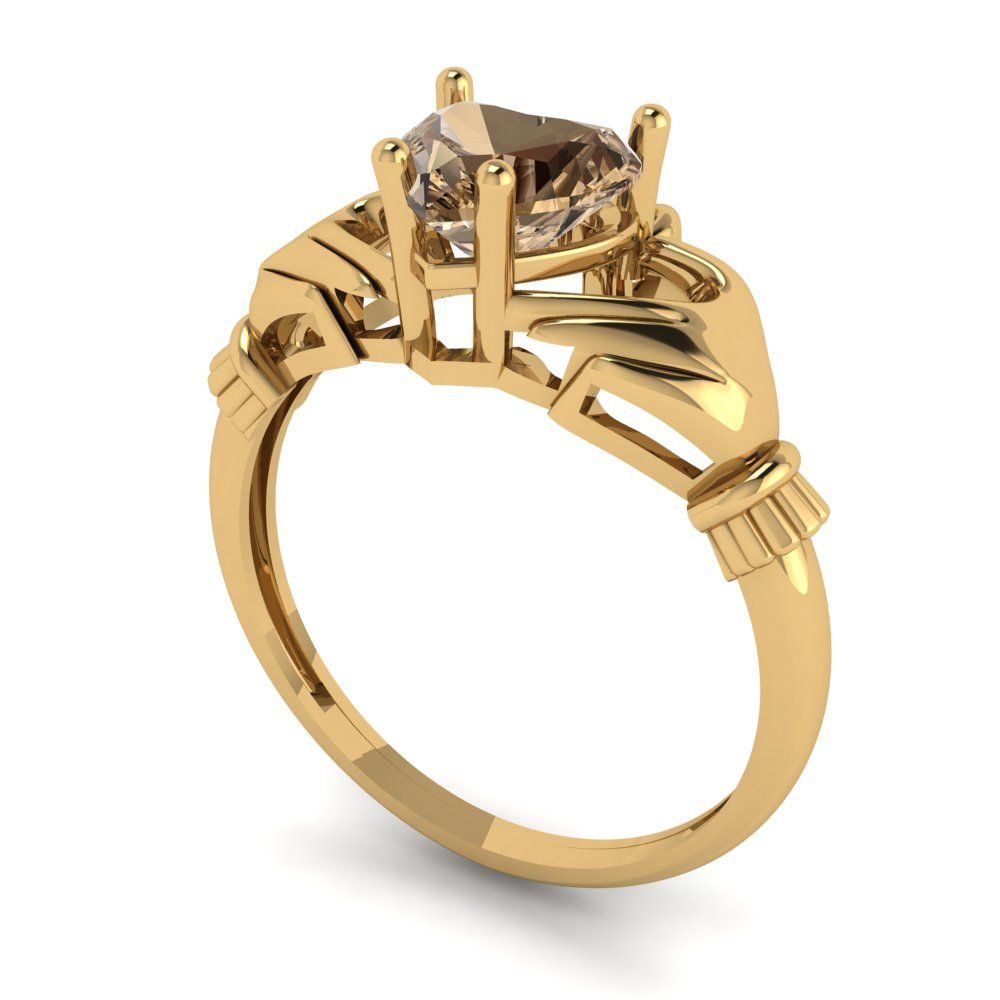 1.06 cttw Zirconia Simulated Champagne Diamond Celtic Claddagh Engagement Ring - Solid Gold (VVS1, Heart Cut,6.5mm)