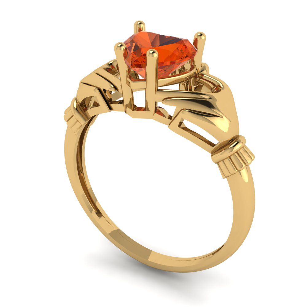 1.06 cttw Zirconia Simulated Red Diamond Celtic Claddagh Engagement Ring - Solid Gold (VVS1, Heart Cut,6.5mm)