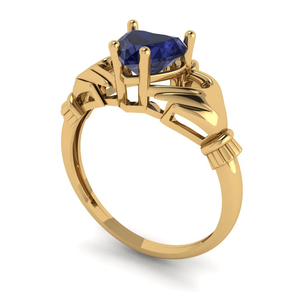 1.06 cttw Simulated Blue Sapphire Celtic Claddagh Engagement Ring - Solid Gold (Heart Cut,6.5mm)