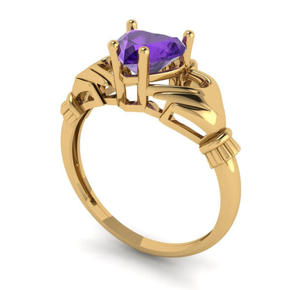 1.06 cttw Natural Amethyst Celtic Claddagh Engagement Ring - Solid Gold (Heart Cut,6.5mm)