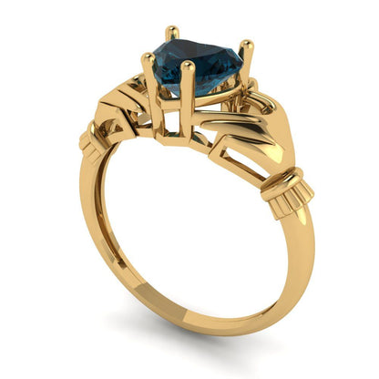 1.06 cttw Natural London Blue Topaz Celtic Claddagh Engagement Ring - Solid Gold (Heart Cut,6.5mm)