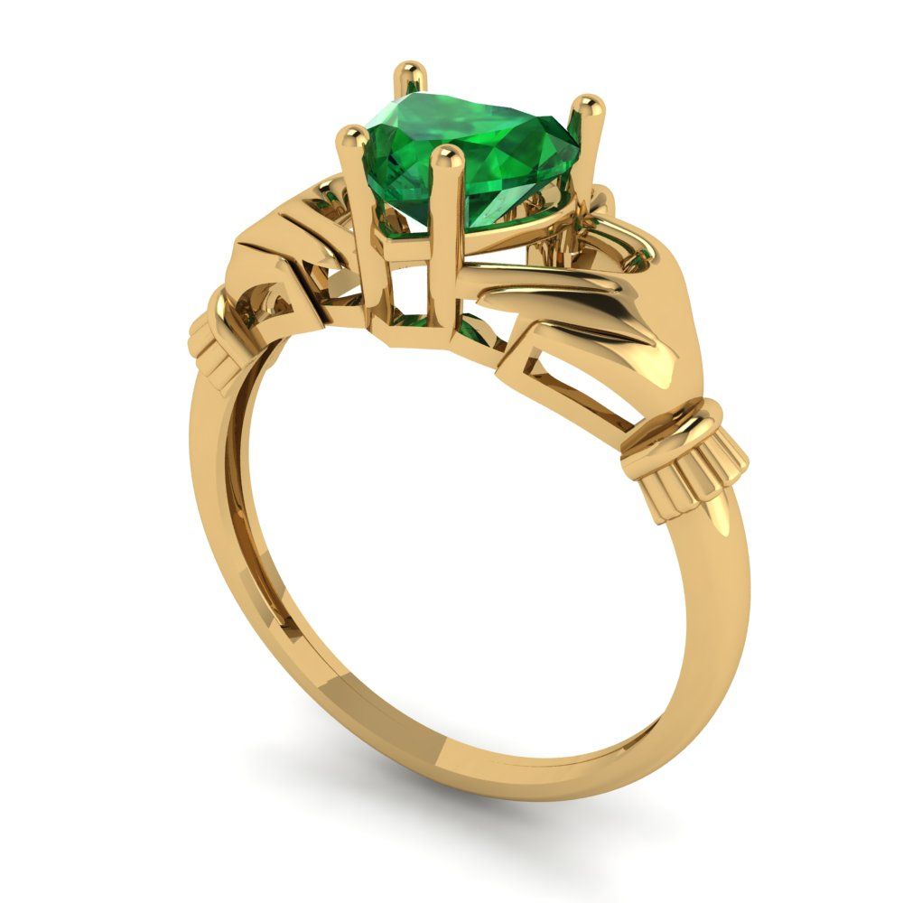 1.06 cttw Simulated Emerald Celtic Claddagh Engagement Ring - Solid Gold (Heart Cut,6.5mm)