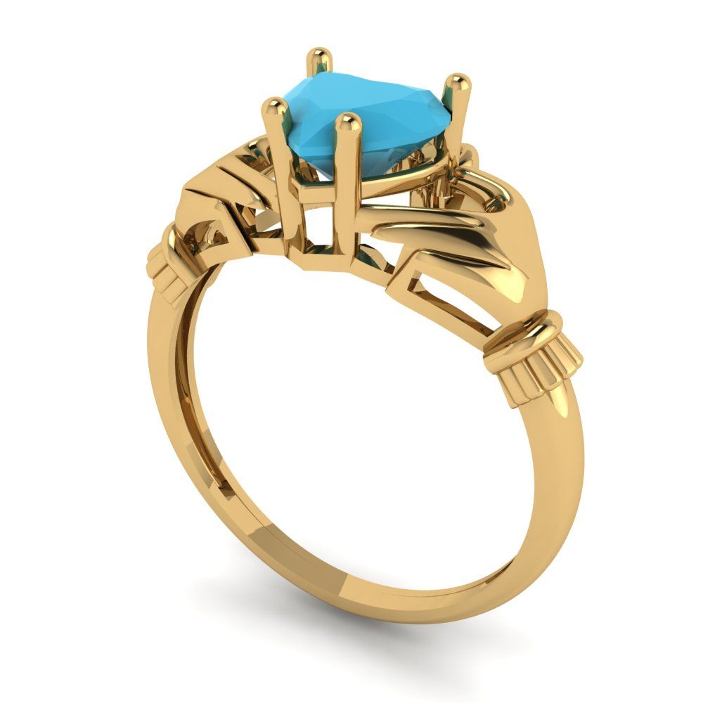 1.06 cttw Simulated Turquoise Celtic Claddagh Engagement Ring - Solid Gold (Heart Cut,6.5mm)