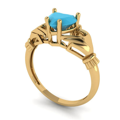 1.06 cttw Simulated Turquoise Celtic Claddagh Engagement Ring - Solid Gold (Heart Cut,6.5mm)