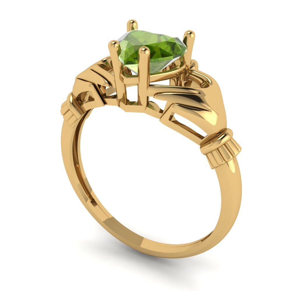 1.06 cttw Natural Peridot Celtic Claddagh Engagement Ring - Solid Gold (Heart Cut,6.5mm)