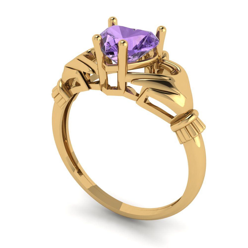 1.06 cttw Simulated Alexandrite Celtic Claddagh Engagement Ring - Solid Gold (Heart Cut,6.5mm)