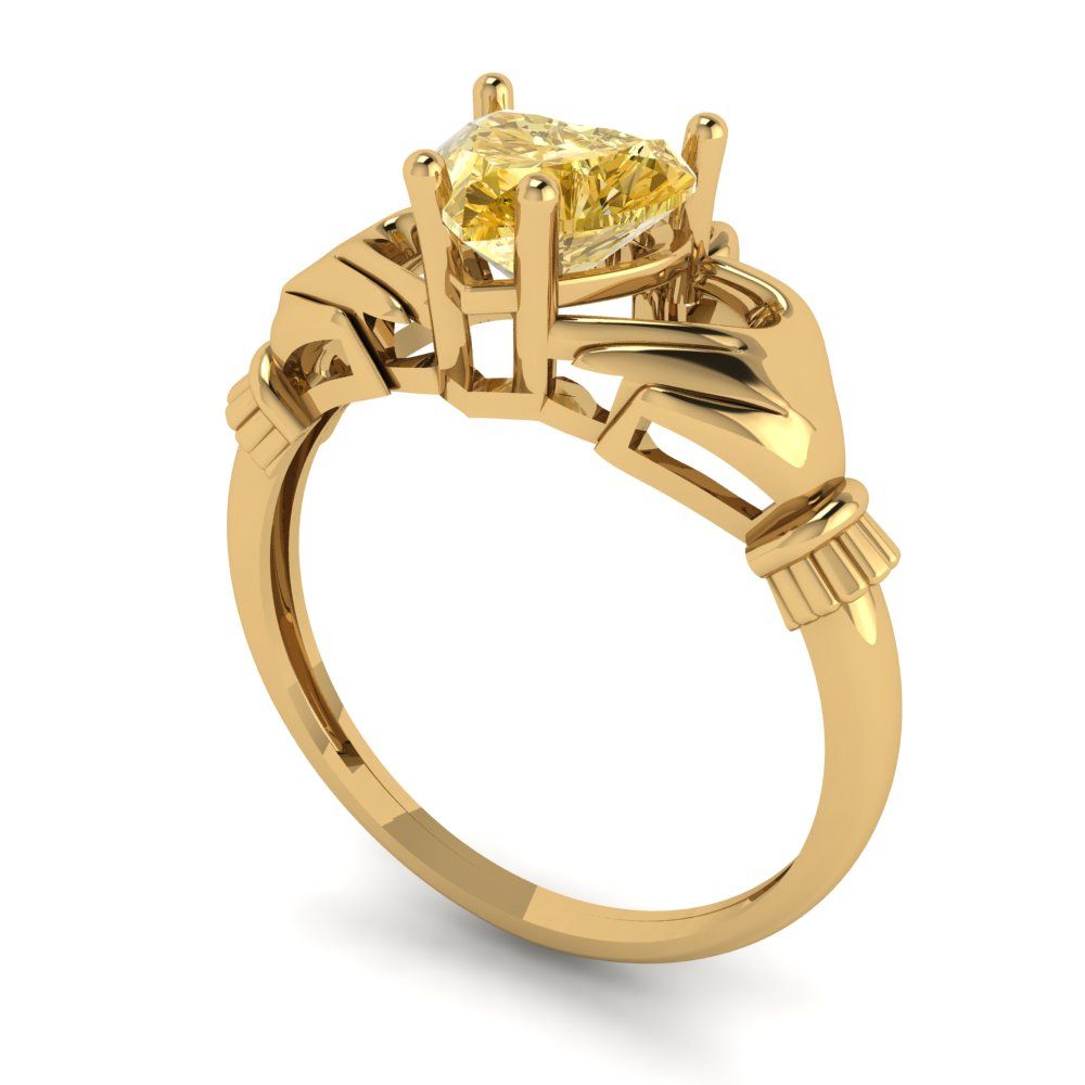 1.06 cttw Natural Citrine Celtic Claddagh Engagement Ring - Solid Gold (Heart Cut,6.5mm)