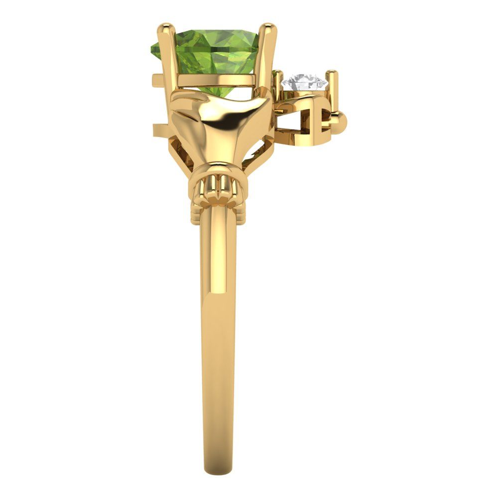 1.06 cttw Natural Peridot Celtic Claddagh Engagement Ring - Solid Gold (Heart Cut,6.5mm)