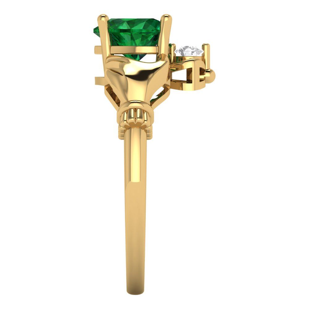 1.06 cttw Simulated Emerald Celtic Claddagh Engagement Ring - Solid Gold (Heart Cut,6.5mm)