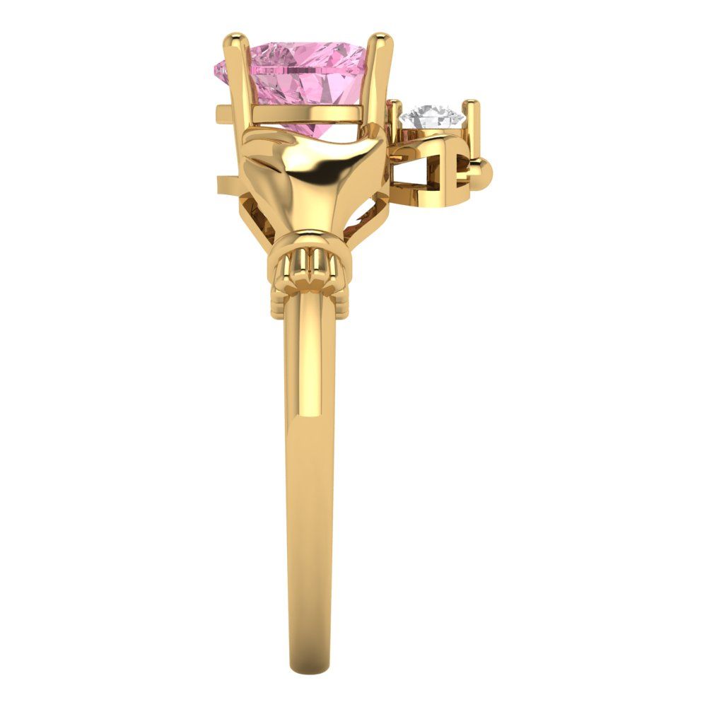 1.06 cttw Zirconia Simulated Pink Diamond Celtic Claddagh Engagement Ring - Solid Gold (VVS1, Heart Cut,6.5mm)