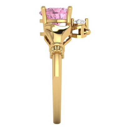 1.06 cttw Zirconia Simulated Pink Diamond Celtic Claddagh Engagement Ring - Solid Gold (VVS1, Heart Cut,6.5mm)