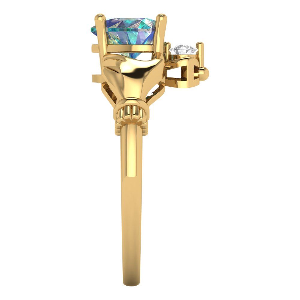 1.06 cttw Blue Moissanite Celtic Claddagh Engagement Ring - Solid Gold (Heart Cut,6.5mm)