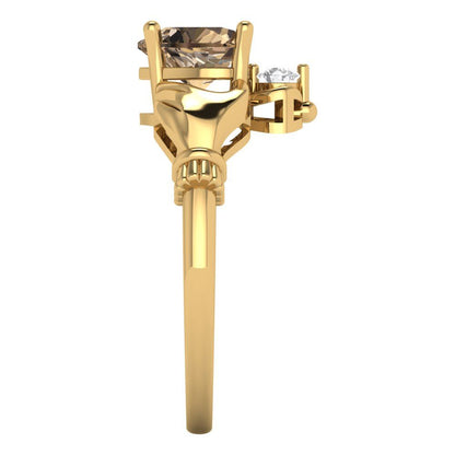 1.06 cttw Zirconia Simulated Champagne Diamond Celtic Claddagh Engagement Ring - Solid Gold (VVS1, Heart Cut,6.5mm)