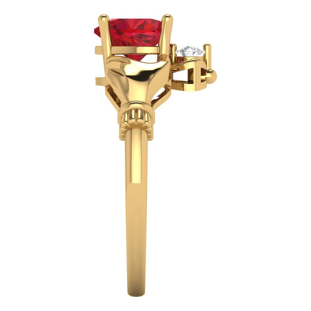 1.06 cttw Simulated Ruby Celtic Claddagh Engagement Ring - Solid Gold (Heart Cut,6.5mm)