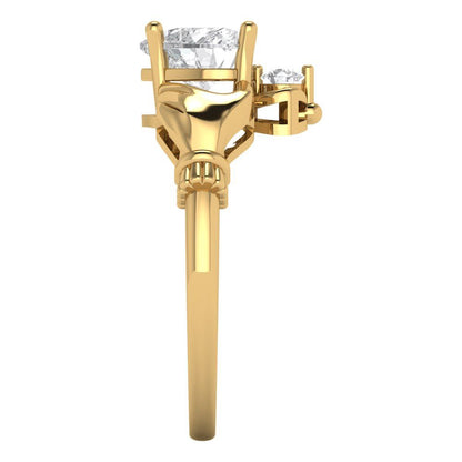 1.06 ct Brilliant Heart Cut Genuine Cultured Diamond Stone Clarity VS1-2 Color G-H Yellow Gold Solitaire Claddagh Ring