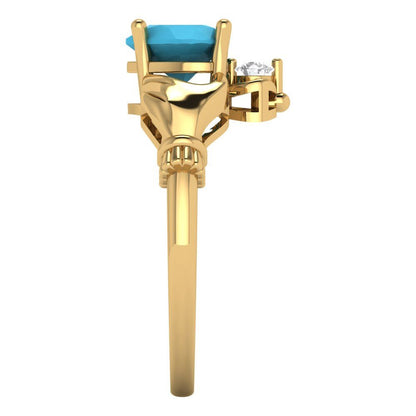 1.06 cttw Simulated Turquoise Celtic Claddagh Engagement Ring - Solid Gold (Heart Cut,6.5mm)