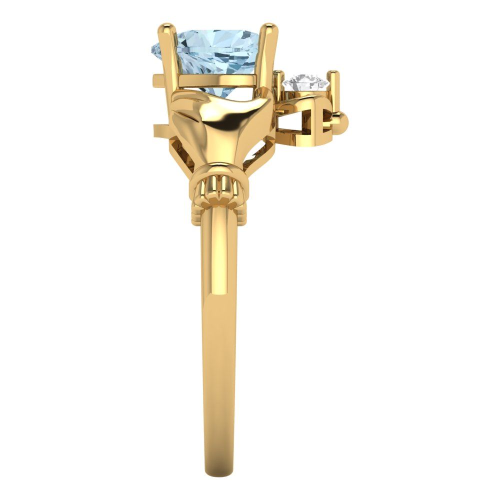 1.06 cttw Natural Aquamarine Celtic Claddagh Engagement Ring - Solid Gold (Heart Cut,6.5mm)