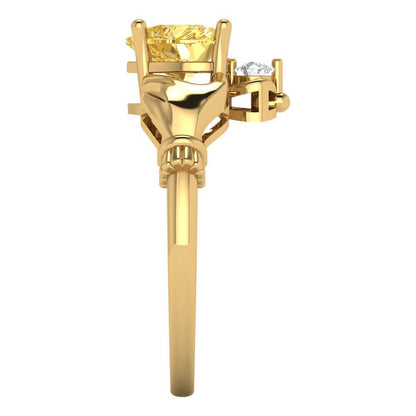 1.06 cttw Zirconia Simulated Yellow Diamond Celtic Claddagh Engagement Ring - Solid Gold (VVS1, Heart Cut,6.5mm)