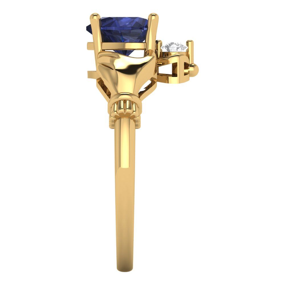 1.06 cttw Simulated Blue Sapphire Celtic Claddagh Engagement Ring - Solid Gold (Heart Cut,6.5mm)