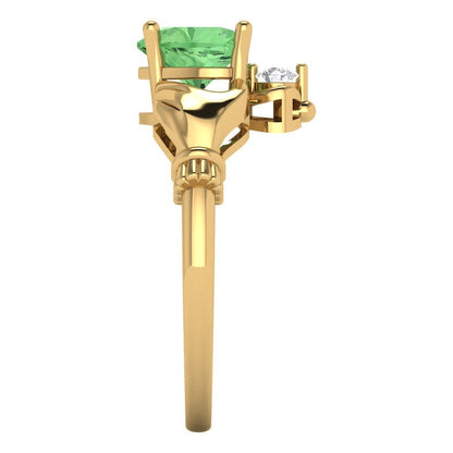 1.06 cttw Zirconia Simulated Green Diamond Celtic Claddagh Engagement Ring - Solid Gold (VVS1, Heart Cut,6.5mm)