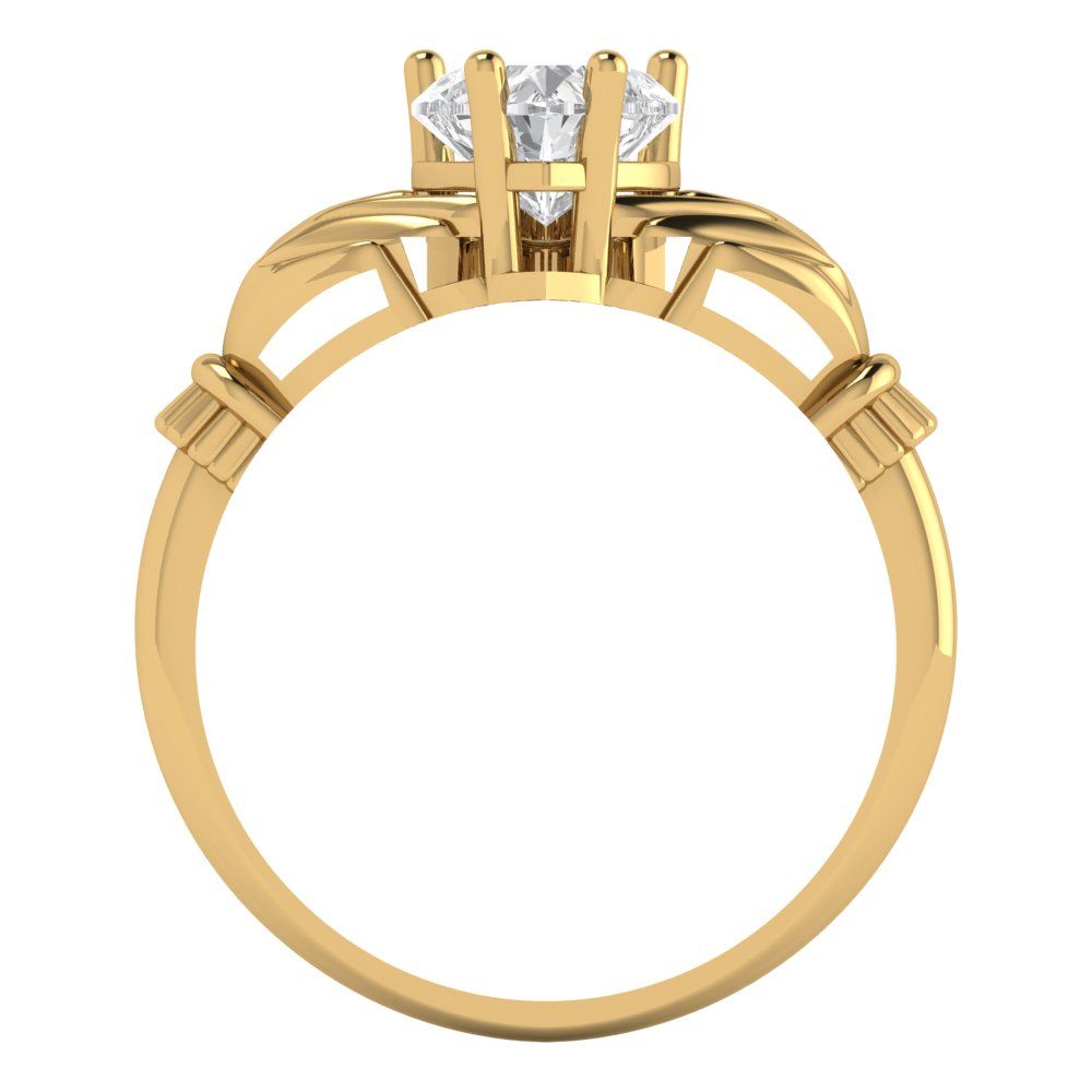 1.06 cttw White Sapphire Celtic Claddagh Engagement Ring - Solid Gold (Heart Cut,6.5mm)