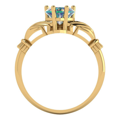 1.06 cttw Blue Moissanite Celtic Claddagh Engagement Ring - Solid Gold (Heart Cut,6.5mm)
