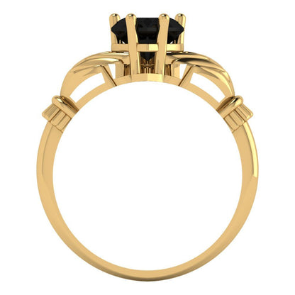 1.06 cttw Natural Onyx Celtic Claddagh Engagement Ring - Solid Gold (Heart Cut,6.5mm)